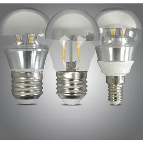 110-220V Decorative Shadeless Bulb E26/E27/E14 LED 3W 5W 7W Crown Silver Mirror Light Lamp G45 A60 Half Silver LED Filament Bulb
