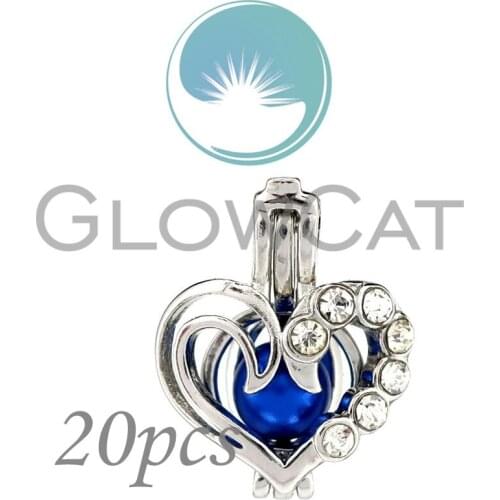 20x Rhinestone Heart Beads Cage Perfume Diffuser Aroma Oyster Pearl Cage Locket Pendant KK952