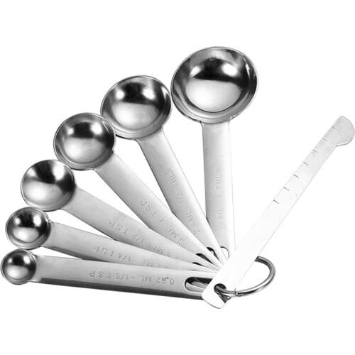 7Pcs Measuring Spoon Set Stackable Stainless Steel Measuring Scoop Measure Ruler Kitchen Measure Tool Cocina Accesorio