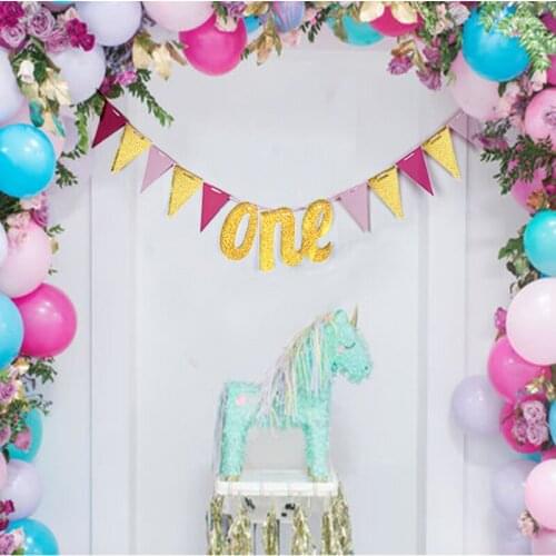 Glitter Gold Silver Letters ONE banner Garland Prince/Princess First Birthday One Year Old Birthday Hanging Bunting Party Decor