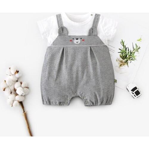 Brand Newborn Baby Rompers Boys Girls Short Sleeve Jumpsuits Cotton Cartoon Bear Toddler One-pieces Outfits Infant Clothes 0-2T