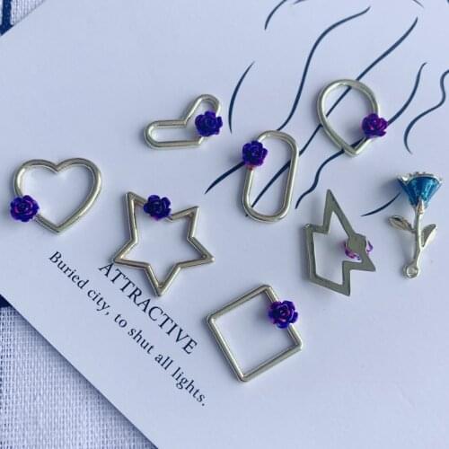 Fashion simple geometric shape inlaid rose key chain pendant handmade jewelry ladies gift necklace earrings accessories