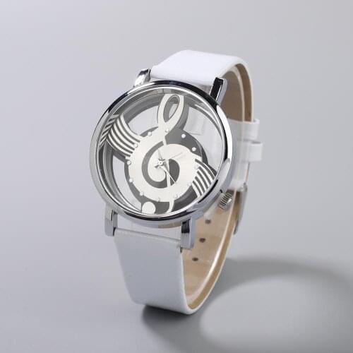 Womens Mens Watch Musical Note Notation Hollow Faux Leather Strap clock Quartz Wrist Watch reloj mujer Ladies Watch