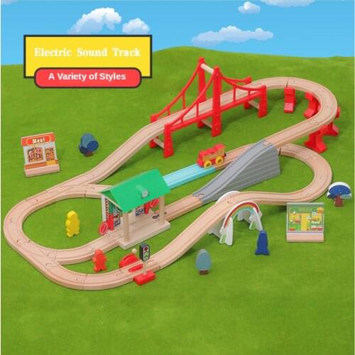 Electric Sound Track Train Car Wooden Track Railway Childrens Educational Toy Wooden Blocks Compatible with BRIO Track Toys Kid