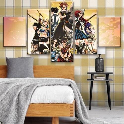 Painting Canvas 5 Panel Wall Art Picture FAIRY TAIL poster Home Decoration Living Room Canvas Print Painting Canvas Art