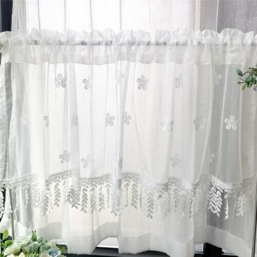 Korean White Floral Short Curtain For Living Room Half Voile Sheer Delicate Tassels Kitchen Door Window Drapes DL-ZH023