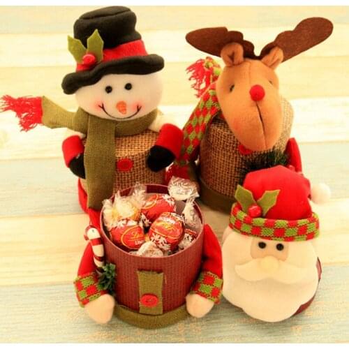 Cartoon Santa Elk Merry Christmas Apple Biscuits Candy Storage Box Kids Xmas Candy Gift Bag Holder Happy New Year Party Decor