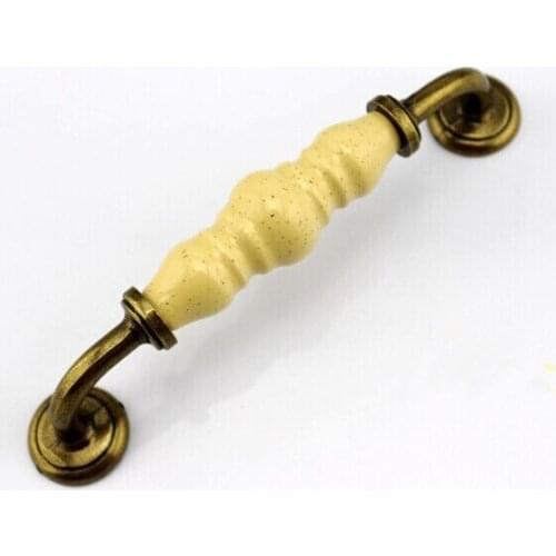 128mm Cream Ceramic Kitchen Cabinet Pulls Bronze Handles Antique Zinc Alloy Drawer Dresser Wardrobe Handles Pulls Knobs