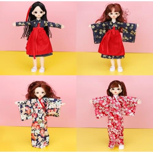 12Inch Asian Kimono BJD Doll With Dress Clothes Rose gold Brown Curly Hair 1/6 Ball Jointed Dolls Toys Surprise Gift For Girls