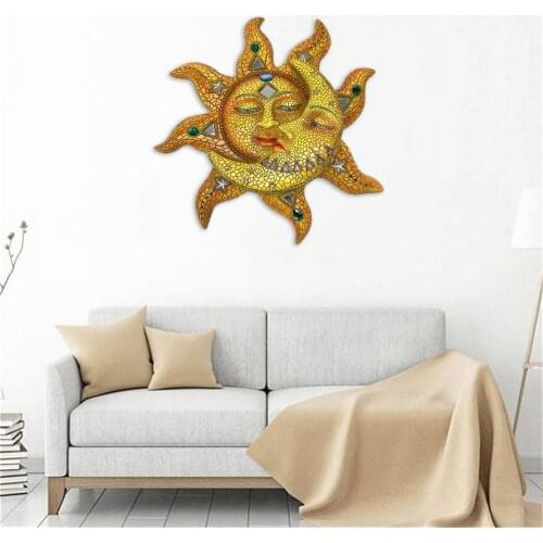 Metal Hanging Sun Moon Art Crafts Pendant Wall-mounted Rust-proof Wall Ornament Gift Home Yard Garden Decor Outdoor Accessories