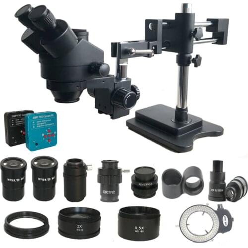3.5X-90X Double Boom arm Stereo trinocular Microscope Soldering SMD 38MP HDMI Microscopio USB digital Led lights Phone camera