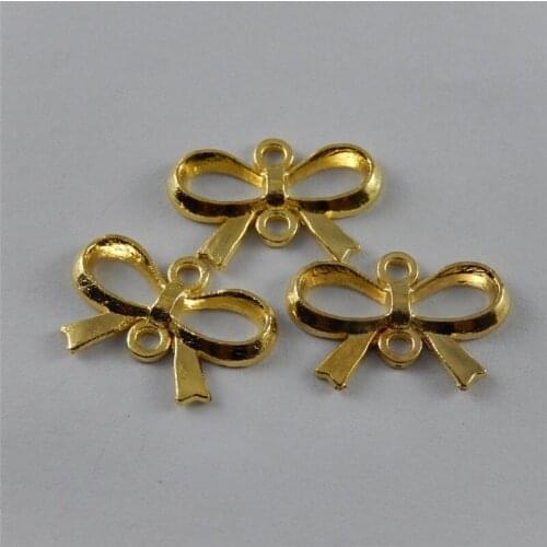 Julie Wang 10PCs Mini Charms Alloy Gold Color Bow Conectors Pendant Charms Handmade Fashion Jewelry Accessory