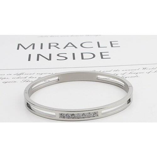 Fashion Luxury Crystal Jewelry Hollow Smooth Stainless Steel Bracelet Ladies Bracelet Party Wedding Gift Wholesale