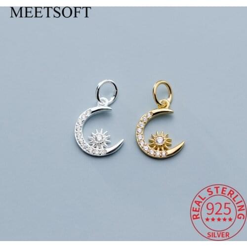 MEETSOFT Trendy 925 Sterling Silver Moon and Sun Zircon Charms DIY Handmade Jewelry Necklace Deocration Bracelet Accessory