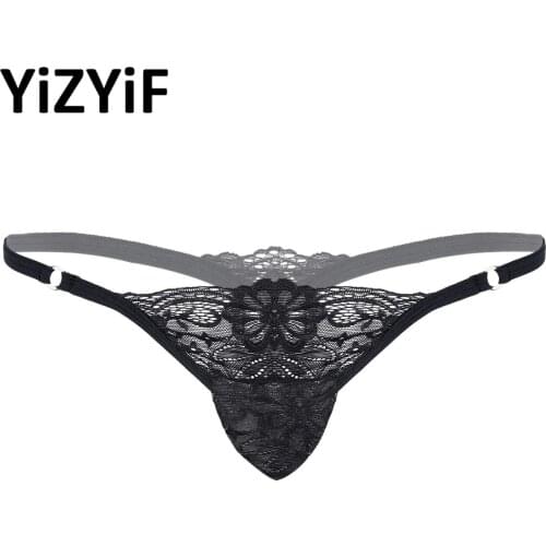 Men Sissy Panties Sheer Floral Lace G-String Thongs Sexy Gay Male See-Through Jockstrap Underwear Lingerie