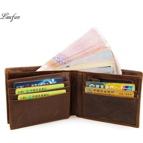 Mens Crazy horse Leather pocket wallet Cow leather trifold wallet with snap coin pocket Genuine leather bifold wallet brown