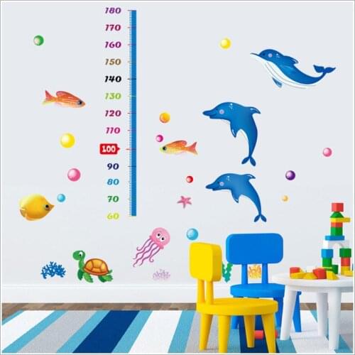 DIY Underwater world Fish Height Chart Rule Wall Stickers Kids Rooms Nursery Bathroom Animal Measure Height Home Decor Poster