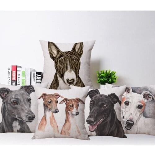 Greyhound Dog Bull Terrier Labrador Cushion Cover Animal Painting Pillowcase 45X45cm Sofa Chair Decoration