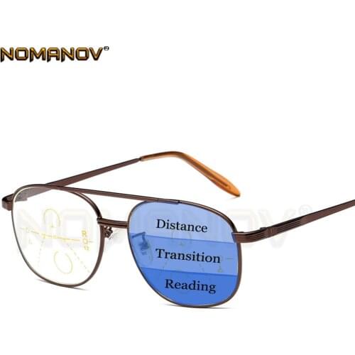 Double Bridge Polit Brown Frame Retro Men Women Progressive Multifocus Reading Glasses Add 75 100 125 150 175 200 to 400