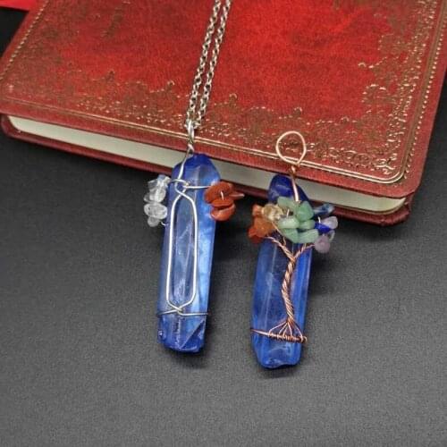 Reiki Chakra Natural Stone Tree of Life Pendant Necklace Women Men Handmade Wire Wrapped Wisdom Tree Healing Crystal Necklace