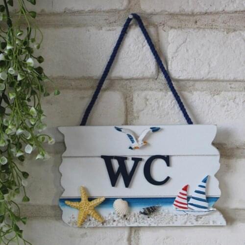 Beach Starfish Seagull Toilet Restroom Wooden WC Sign Tag Door Plate Wall Decor
