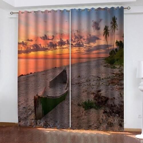 Customized size Luxury Blackout 3D Window Curtains sunset landscape curtains Decoration curtains