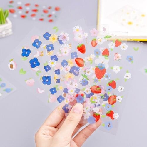 Flower Daisy Strawberry Sticker DIY Scrapbook Bottom Collage Phone Computer Diary Happy Plan Gift Sealing Decoration Sticker