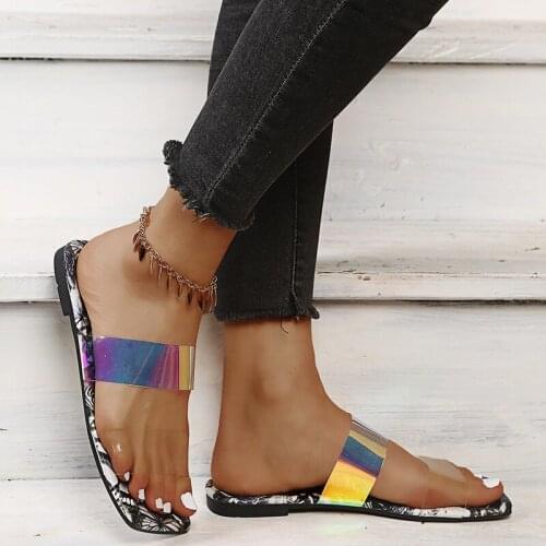 Womens Slippers 2021 Summer New Style Colorful Flat-Top Flat-Bottom Breathable Fashion Wear One-Word Sandals and Slippers