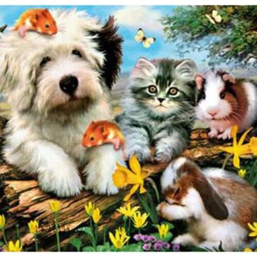 5D DIY Diamond Painting Square/Round Diamond Animal Painting Puppy and Bunny Picture Cross Stitch Embroidery Decoration WG3008