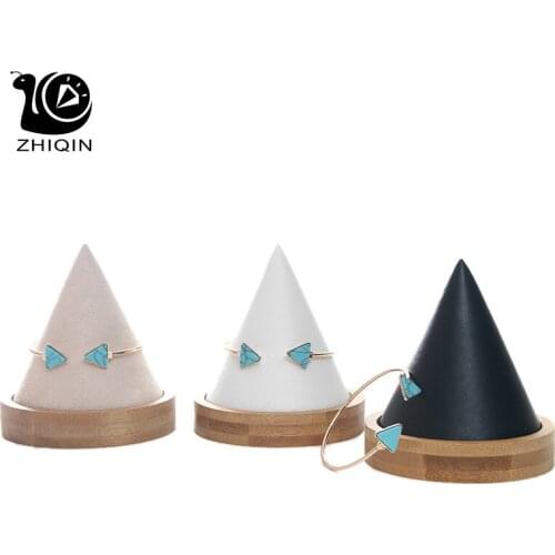 Bamboo Conical Shape Bracelet Display Stand PU/Flocking Display Holder Watch Bracelet Organizer Jewelry Display Storage Showcase