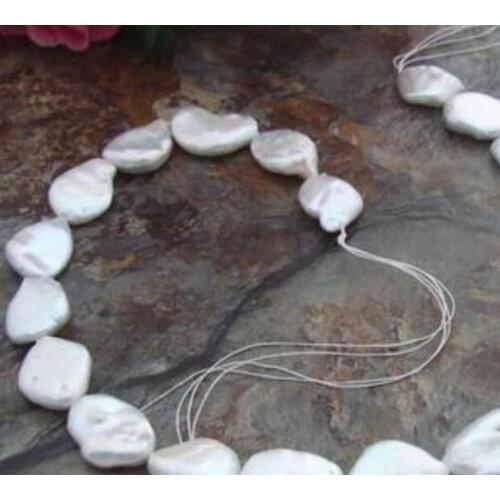 Free Shipping 15x20mm Natural White Keshi Pearl Fancy Loose Beads Strand 15"