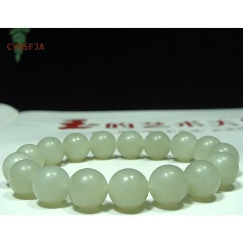 CYNSFJA New Real Rare Certified Natural Hetian Jasper Nephrite Lucky Amulets Bead Jade Bracelets Green Jewelry Elegant Gifts