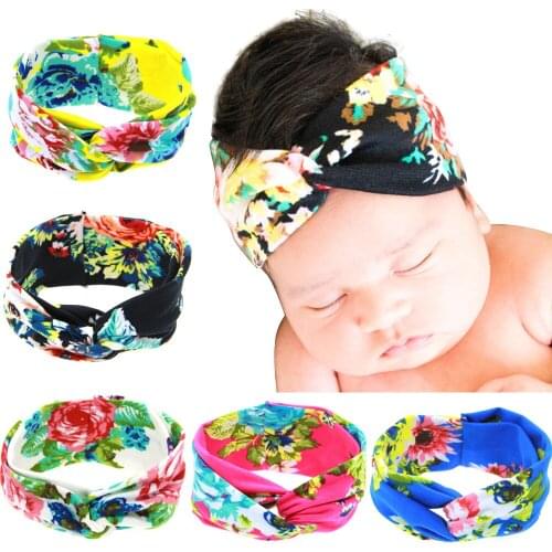 2018 New Kids Cross Headband Girls elastic Headwrap turban Top peony flower Headband Girls Hair accessories