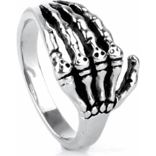 Mens PUNK gothic demon finger bone silver color stainless steel paw claw cool ring