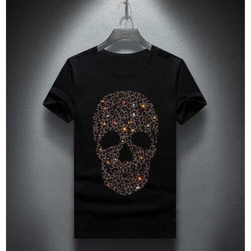 Hot drill Mens T-shirt Top Fashion Short Sleeve Tops Men Skull Tshirt Loose Casual Tee Hip Hop man and women