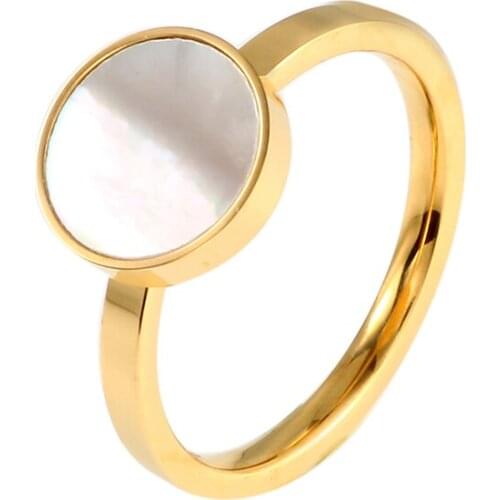 Rose Gold/Gold Plating Stainless Steel Ring Black White Shell Natural Stone Rings Luxury Wedding Bridal Love Rings For Women