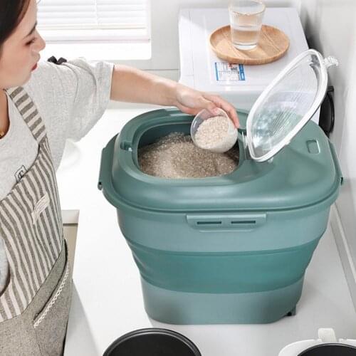 25Kg Rice Container Foldable Double Sealing Ring Rice Storage Box Anti-moisture Household Flour Storage Holder for Kitchen
