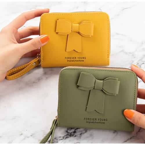 Fashion Small Bow Knot Women Wallet Multiple Slots Card Holder Money Bags Ladies Short Clutch Large Capacity Female Purse