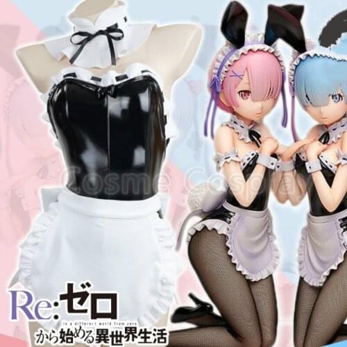RE ZERO - Starting Life in Another World Rem Cosplay Costume Ram Cosplay Costume Bunny Girl Clothing Set Leather
