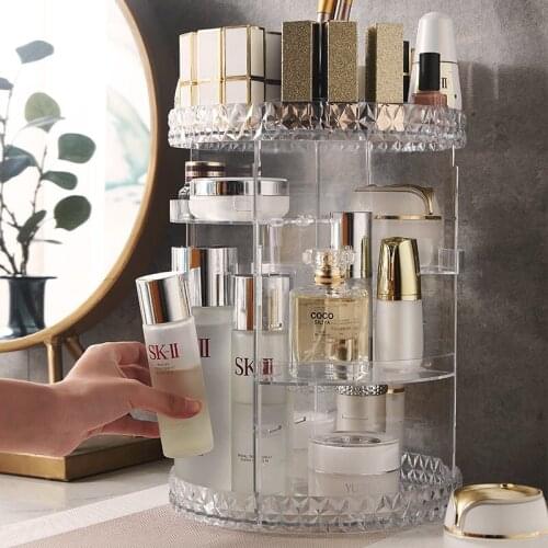 Creative Rotating Cosmetic Storage Box Diamond Pattern Acrylic Lipstick Skin Care Desktop Shelf Douyin Same Artifact