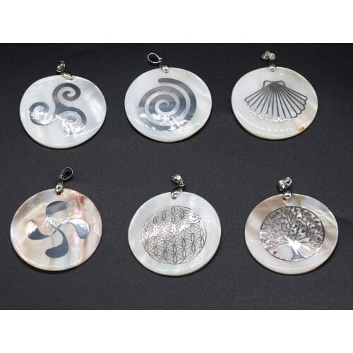 Natural Shell Charms Pendants Different Patterns Round for Women Gift Jewelry Making DIY Accessories Necklaces Earring 45x45mm
