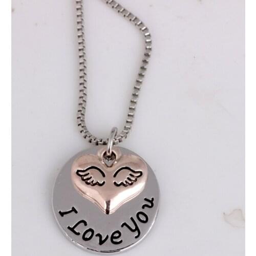 N224 Heart shape angle wings and Disc I love you pendant Necklace fashion Necklace Mommy Gift girls Gifts classic Jewelry