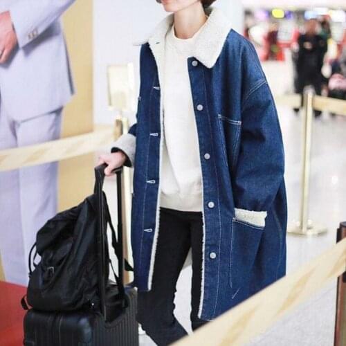 Brand Fashion Women Denim Coats Plus Size 5XL Autumn Winter Lambswool Long Jacket Streetwear Thicken Warm Loose Female Outerwear