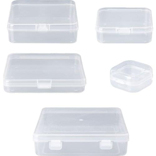 Square Transparent Plastic Jewelry Storage Boxes Beads Crafts Case Containers 5 sizes Optional
