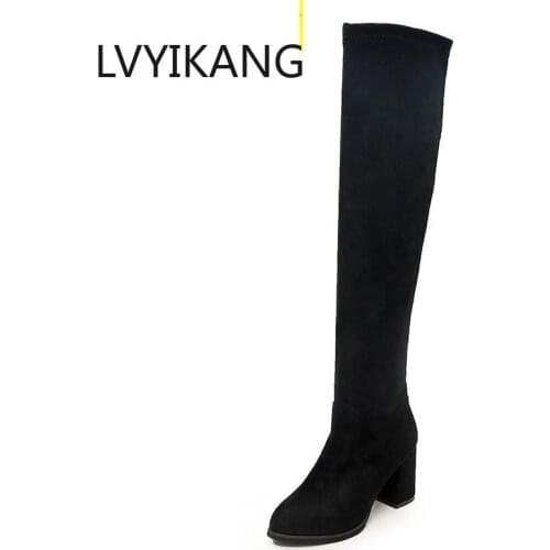 Fashion Women Boot Fashion Suede Women Over The Knee Boot Lace Up Sexy High Heels Shoes Woman Slim Thigh High Boots 35-39