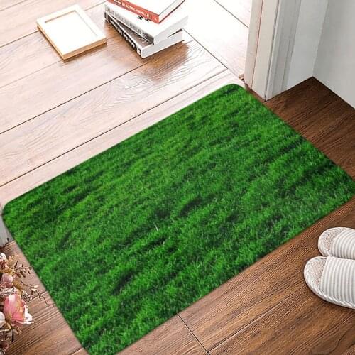 GREEN GRASS LAWN PITCH Doormat Carpet Mat Rug Polyester Anti-slip Floor Decor Bath Bathroom Kitchen Balcony 40x60