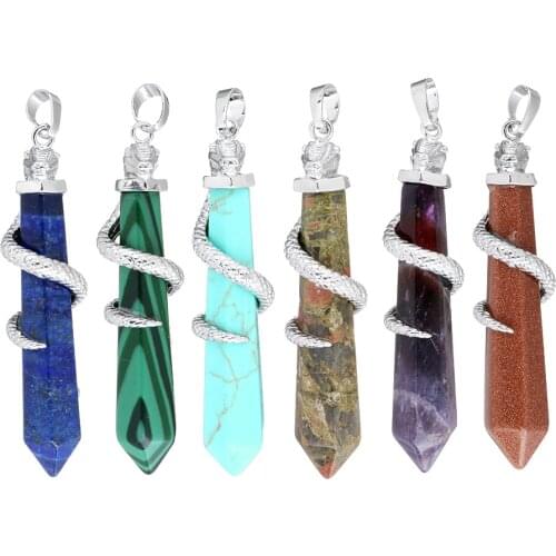 Natural Gem Stones Malachite Quartz Opal Charm Pendants Jewelry Pendulum Silver Plated Dragon Animal Pendant