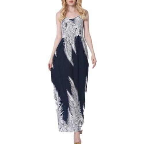 2022 New Fashion Womens Sexy Cross Flower Print Slim Female Sleeveless Strap Dress Casual Beach Maxi Dresses AB271