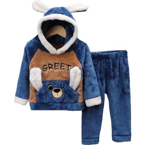 New Winter Sleepwear Baby Boys Girls Clothes Children Fashion Warm Hoodies Pants 2Pcs/Sets Toddler Casual Costume Kids Pajamas