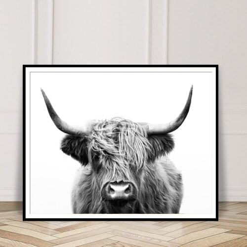 Nordic Simple Decoration Black and White Highland Cow Canvas Painting Posters and Prints Wall Art for Home Bedroom Decor